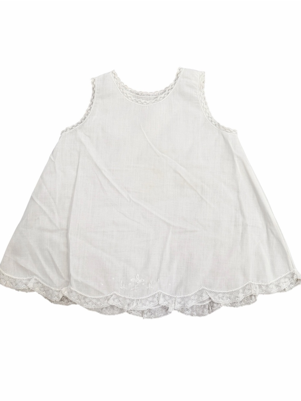 Feltman Brothers Baby White Cotton Slip Dress Lace Trim Heirloom Christening